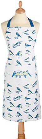 KitchenCraft 'Blue Birds' Cooking Apron - 100% Cotton Kitchen Apron with Adjustable Straps, White / Blue, One Size Fits All