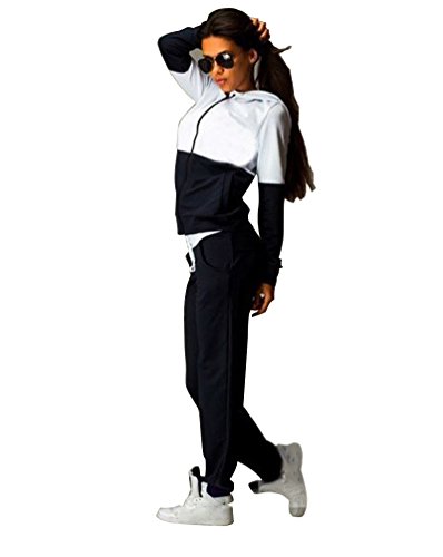 Mujer 2pcs chándal casual conjuntos deportivos sweatshirt sudadera pantalones negro l