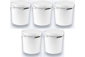 ‎SILPLAST 5 x 20 Litre Bucket with Lid, White, Stackable Milk/Storage Bucket, Honey Bucket, Plastic Bucket with Food Release, Food Safe Container, Empty Bucket for Flour, Water Bucket, Pack of 5