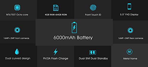 OUKITEL K3 4G Smartphone 5.5 '' FHD Android 7.0 2MP + 16MP Fotocamera frontale+2MP + 16MP Fotocamera posteriore MTK6750T Octa-core 4GB RAM 64GB ROM GPS BT4.1 WiFi telefono mobile