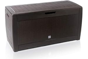 rg-vertrieb Garden Box Storage Box 310 L Rattan Look Chest Box Garden Chest Board Cushion Box Garden Box (Brown)