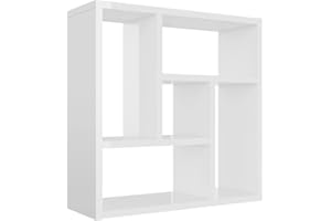 vidaXL Wall Shelf in High Gloss White - Modern Floating Storage Unit with 5 Compartments - Engineered Wood Construction