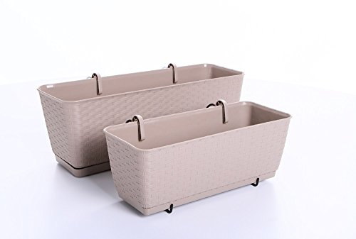 Blumenkasten Balkonkasten Blumentopf Rattan Optik Ratolla mit Halterungen Untersetzer 2 Größen 4 Farben (500 Anthrazit) - 7