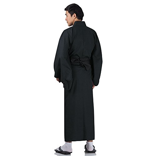 Japanischer Herren Yukata Kimono Baumwolle One Size M L XL Schwarz - 3