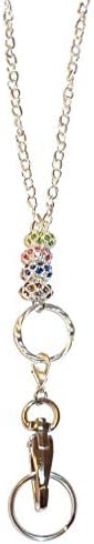 Chain Multi Bling Fashion Women's Beaded Lanyard 34", Key and badge holder (Magnetic Breakaway Clasp)