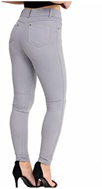 Ladies Stretchy Denim Womens Skinny Leggings Cotton Slim Jeggings (Grey, 14)
