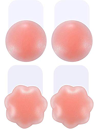 Samnyte Lot de 2 paires de housses adhésives pour soutien-gorge sans tétons, soutien-gorge de levage adhésives réutilisables - Rose - L