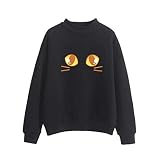 iHENGH Damen Top Bluse Lässig Mode T-Shirt Frühling Sommer Frauen Bequem Blusen Langarm Lose Cat Printed Sweatshirt Tops