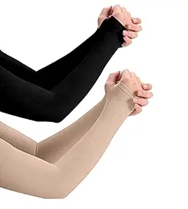 RSM Prime Men's and Women's Cotton UV and Dust/Pollution Protection, Hand Socks with Finger Arm Sleeves (Skin, Black, Free Size) -Combo Pack of 2