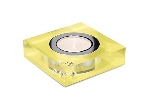 Moderner Teelichthalter Simply 2 mit SWAROVSKI ELEMENTS Kristallen – Tischdeko (lemon) - 2