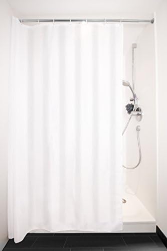 VALNEO Shower Curtain, solid white polyester, 180 x 200 cm (71 x 79 Inches), mildew free, waterproof, washable | 2 Year Satisfaction Guarantee | PVC free anti-mould shower or bathtub curtain including 12 shower rail hooks