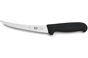 Victorinox Fibrox, Coltello per disossare, Coltello da Cucina Affilato, per Carne e Pesce, 15 cm, Lama Ricurva, Flessibile, Acciaio Inossidabile, Nero