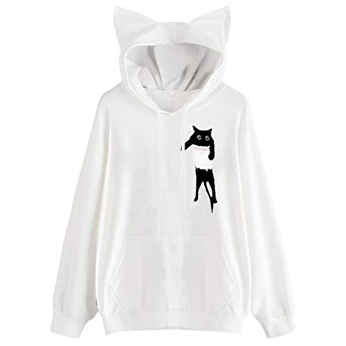 Sonnena Sweat-Shirts Femmes Automne Sweat à Capuche Chat Oreille Manches Longues Chemise Fille Pullover Jumper Hoodie Sweat Tops