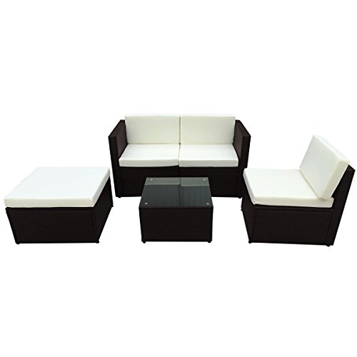 POLY RATTAN Set Gartenmöbel Rattan-Lounge Gartenset BRAUN oder SCHWARZ Sofa Garnitur Couch-Eck (Braun) - 2