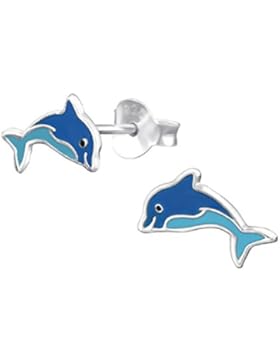 Laimons Kids Kinder-Ohrstecker Kinderschmuck Delphin Blau Sterling Silber 925