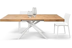 PAZZO DESIGN Tavolo Allungabile Tania, Gambe Incrociate Tubolari Menego Bianche, Tavolo Cucina, Tavolo Soggiorno, Made In Italy, 180 x 90 x 74 cm, Rovere Rustico - id_2308