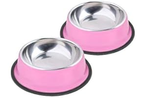 Soleebee Cuencos Rosados para Mascotas de Acero Inoxidable para Perros Pequeños Perros Antideslizante Juego de Tazón para Perros de 2 (320ML)