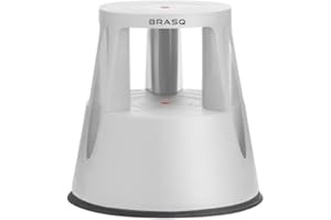 ‎BRASQ BRASQ Tritthocker mit Rollen ST200 Comfort, Elefantenfuß, hergestellt aus hochwertigem Polypropylen, mit 3 einklappbaren Rollen, 42 cm hoch, Trittrollhocker grau, belastbar bis 150 kg