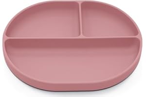 SELLA PRODUCTS Silicone Suction Plate for Babies and Toddlers - Non-Slip Design with Suction Base, Oval Plate for Weaning and Highchair Use - BPA-Free, Hypoallergenic, Easy to Clean and Store (Dark Pink)