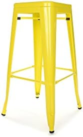 Set of 2 Stackable Metal Industrial Finish Bar Stools Yellow, Green, White, Black, Galvanised 18" 26" or 30" (Yellow 26 ")