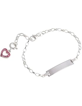 ID-Gravurarmband Erbse 2,3mm mit Herz rot, 925 Silber, inkl. Gravur, 16cm universell verstellbar