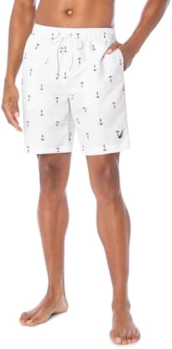 Nautica Men's Quick Dry all Over Classic Anchor Print Swim Trunk Costume a Pantaloncino, Bianco, M Uomo