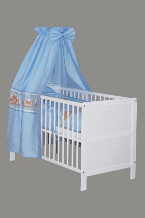 Preisvergleich Produktbild KOKO -Kinderbett / "NELE" / Komplettbett / weiss / umbaubar zum Juniorbett / Designwahl (Design: Sternchen blau)