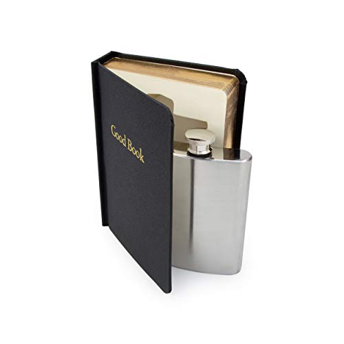 SUCK UK SK FLASKBOOK4 B Secret Hip Women & Men | Small Smuggle Your Booze | Alcohol Holy Water | 4 oz Stainless Steel Flask, Black