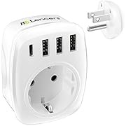 LENCENT Adaptateur Prise Americaine USA Canada France Adaptateur de Voyage avec 3 USB et 1 Type-C, Europe Francaise FR 2 Broches vers US 3 Broches pour États Unis Canada Mexique Thailande Type B
