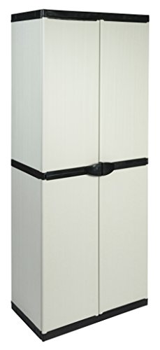 Vorteilspack: 2 Schränke aus robustem Kunststoff in hellem Grau. Ein Universalschrank mit 3 Böden, ein Spindschrank mit Besenfach. Jeder Schrank mit Maß: 68 x 39,5 x 168 cm. TOPP! - 3