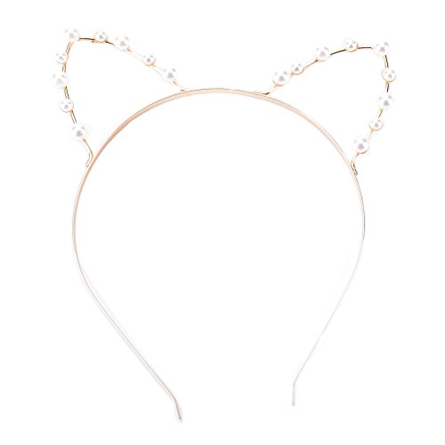 Lovely Lady Girls Cat Ears Pearl Rhinestone Headband Hairband Party Masquerade Fancy Dress Accessories