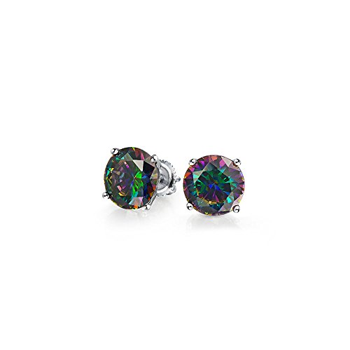 Bling JewelryRound Black Mystic Rainbow Cubic Zirconia Solitaire Stud Earrings for Women in .925 Sterling Silver with Screw Back Available in Sizes 5 6 7 8 9 MM