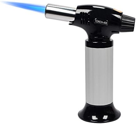 Kitchen Torch Kitchen Blow Creme Brulee Torch for Flame Cooking and Baking Refillable Blow Torch with Adjustable (Butane not Included in package)- white