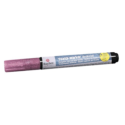 Rayher 35001264 Textil-Marker Glitter deckend, Rundspitze 1-2 mm, mit Ventil, pink
