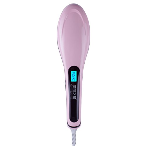 GHB Electric Hair Straightening Brush Electric Hair Brush for Professional Straightening Styling with LCD Display (Pink)