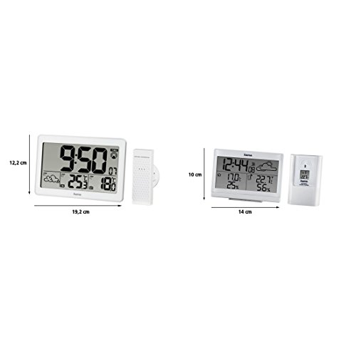 Hama Funk Wetterstation XXL (Display mit großen Ziffern, Thermometer, Barometer, Funkuhr, Wecker mit Working-Day Alarm, Frostalarm, Wettervorhersage, inkl. Außensensor, Reichweite 30 m) weiß - 2