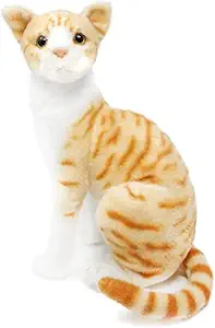 Tickles Soft Stuffed Plush Tabby Cat Animal Toy for Kids Room and Home Decoration (Size: 21 cm Color: Orange and White)