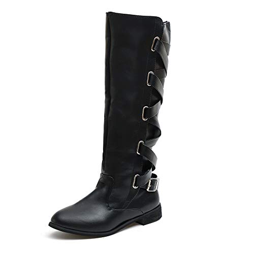 JiaMeng Zapatos Combat con Correa Moda Mujer Fashion, Zapatos con Hebillas Roman Riding Knee High Botas de Vaquero Long Boots