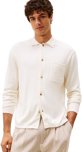 Tommy Hilfiger Uomo Giacca in Maglia Cardigan Essential Over Shirt in Cotone, Avorio (Ivory Petal), XS