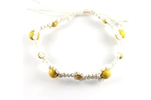 GOWER COAST CRAFTS Handmade Daisy Flower Bead Macrame Surf Anklet in Ivory Cotton Cord