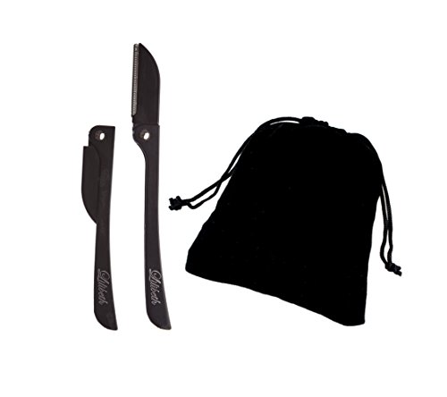 Brow Shaper Hair Removal Dermaplaning Razor Set of 2 in Black with Velvet Gift Bag Pain Free, Safe and Portable. Great for Eyebrows, Peach Fuzz and all Types of Facial Hair