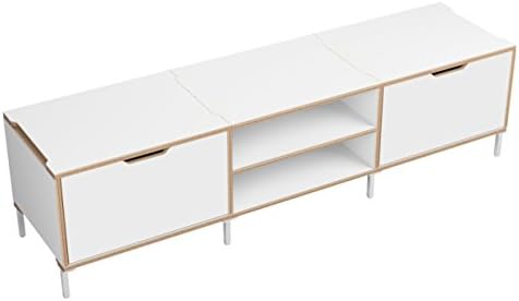 Low Sylvi Sideboard unit with Shelf and two Top Opening White Doors on Bench Legs