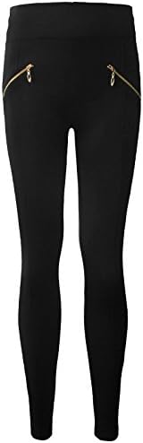 OWASI Ladies High Waist Slimfit Elasticated Skinny Zip Leggings Jeggings Womens Stretch Trousers Black (UK/S/M)