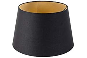 QAZQA Modern Baumwolle Baumwolllampenschirm schwarz 32I25I18 mit Gold I Messingenem Interieur,