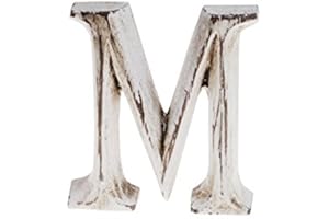 kadoh Holzbuchstabe M (8 cm) zum Aufstellen Handgemachte Deko-Holzbuchstaben im Vintage-Look, Shabby chic Style (Creme-Weiß Vintage)