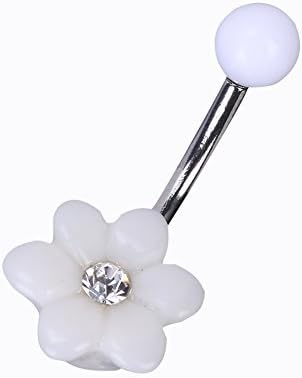 Leayao White little flower Belly Buttabout Navel Ring Body Piercing Jewelry (White Flower)