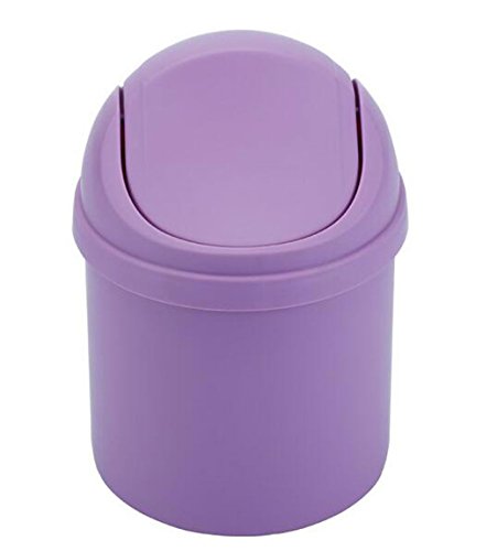 OUUD Crasy Shop Plastic Mini Desktop Trash Can Small Countertop Storage Box with Swing Lid,4L (Purple)