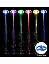RioRand 6-pack Light-up Fiber Optic Led Hair Lights (14" Strands) - Multicolor Flashing Barette - Rainbow Colors (Alternating Multicolors) - Rave Party Hair Accessories 6-pack Flashing Barettes