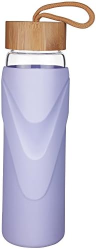 Justfwater Borosilicate Wide Mouth Glass Water Bottle with Silicone Sleeve and Bamboo lid 700ml / 1000 ml