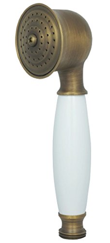 Nostalgie Retro Handbrause Brausekopf Duschbrause Dusche Duschkopf Regenbrause mit weißem Keramik Griff Vintage Antik Messing 070 - 5